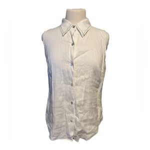 Vintage Edward 100% Irish Linen Medium Sleeve Button Up Shell Buttons EUC
